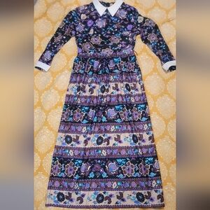 Joan Curtis Vintage Maxi Dress Bright Floral Print Garden Party 70s